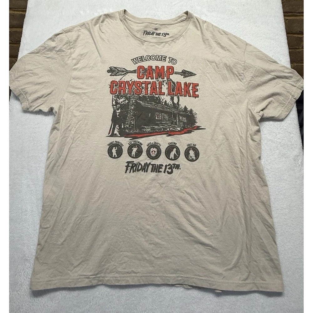 Friday The 13th Retro 2XL Vintage T-shirt Camp Crystal Lake Tan Short Sleeve
